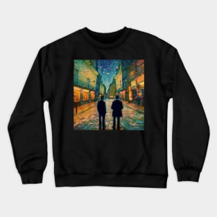 Starry Night in the City: An Impressionistic Urban Landscape Crewneck Sweatshirt